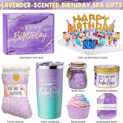 Birthday Gifts for Women Friendship, Lavender Relaxing Spa Gifts Basket Set for Women, Self Care Gifts Unique Happy Birthday Gifts Idea for Mom Her Best Friends Sister Wife Girlfriend Coworker Teacher