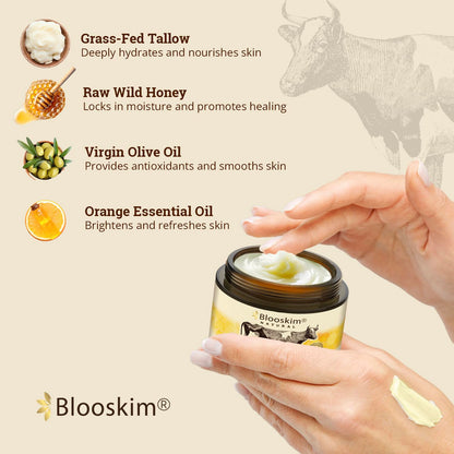 Beef Tallow and Honey Balm, 4.23 Oz, Whipped Grass Fed Beef Tallow Face Moisturizer, Unscented/Herb-Infused for Women and Men