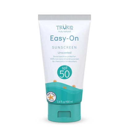 Easy on Mineral Sunscreen SPF 50 - Kids & Baby Sunscreen for Face & Body, Sunblock Protection for Sensitive Skin, Unscented, 3.4Oz