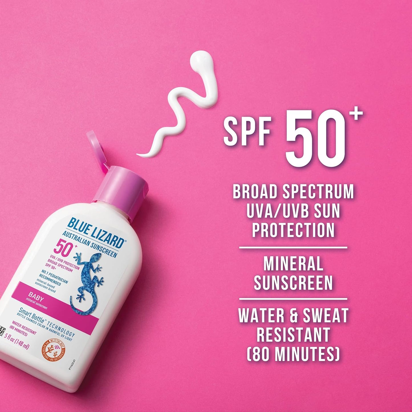 Baby Mineral Sunscreen with Zinc Oxide, Water Resistant, UVA/UVB Protection with Smart Technology - Fragrance Free, Unscented, SPF 50 - 5 Fl Oz - Bottle