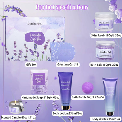 Luxury Gifts for Women, Lavender Spa Gifts Baskets for Women Bubble Bath and Body Gifts Set, Relaxing Bath for Female Sister Mother Teacher Birthday Gifts- Home Spa Kit for Women