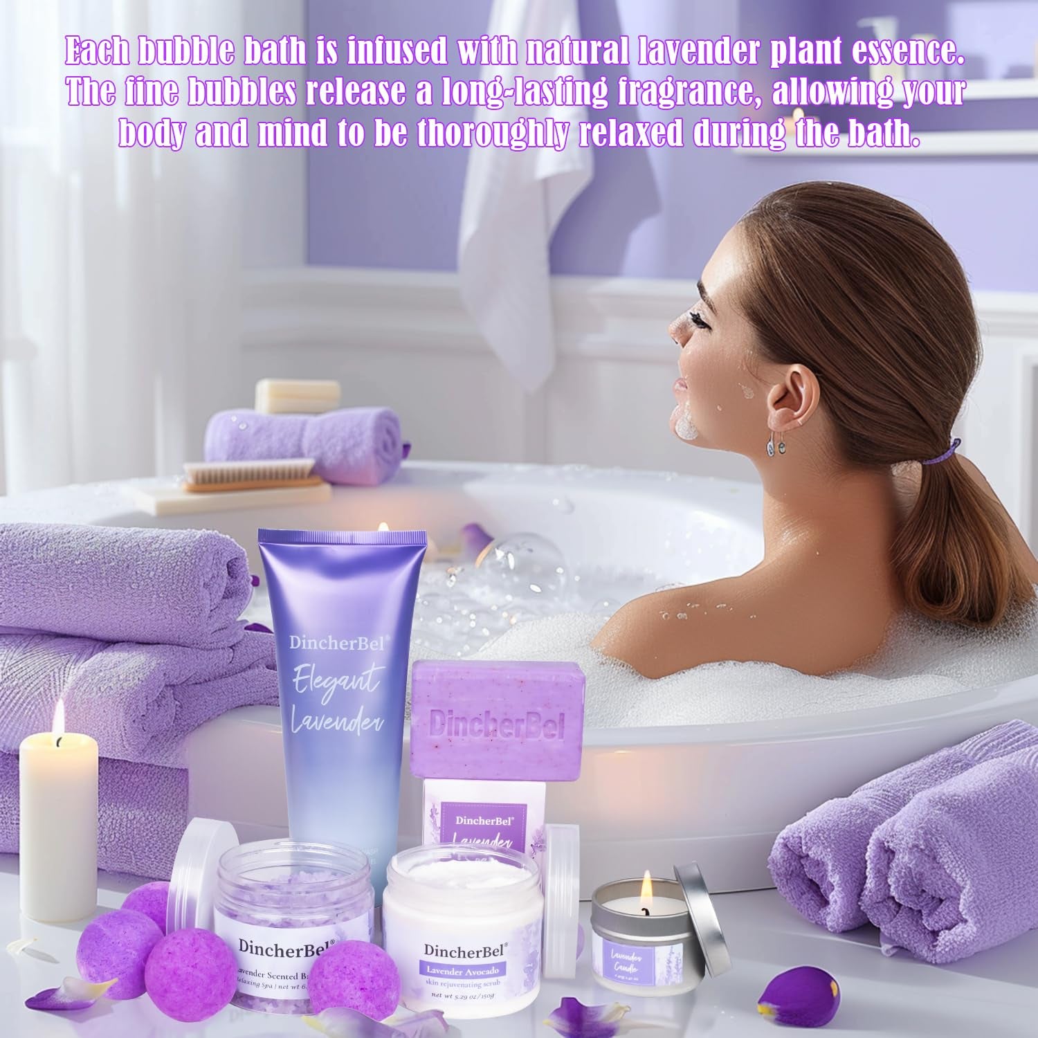 Luxury Gifts for Women, Lavender Spa Gifts Baskets for Women Bubble Bath and Body Gifts Set, Relaxing Bath for Female Sister Mother Teacher Birthday Gifts- Home Spa Kit for Women